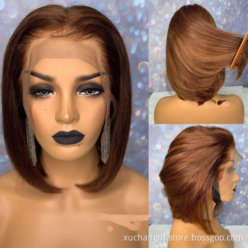Factory Cheap Short Stretch Human Natural Hair Wigs 13x6 Lace Front Color Bob Wig For Black Women perruques naturelles courtes